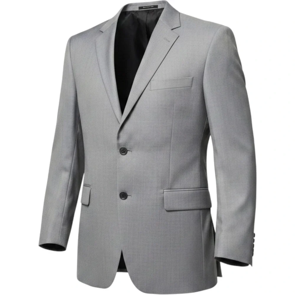 Jos A Bank Signature Collection Blazer 46L Light Grey Silk Wool Herringbone Mens